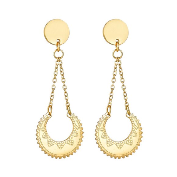 💕Last one Moon and Circle Drop Earrings Crescent - Picture 2 of 4